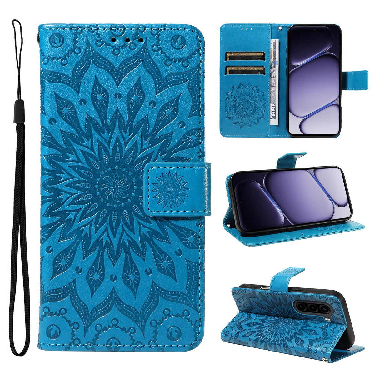 For Realme P4x 5G Embossed Sunflower Pattern Flip Leather Phone Case - Blue - EDA008625509G