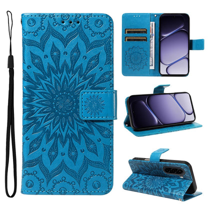 For Realme P4x 5G Embossed Sunflower Pattern Flip Leather Phone Case - Blue - EDA008625509G