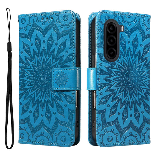 For Realme P4x 5G Embossed Sunflower Pattern Flip Leather Phone Case - Blue - EDA008625509G
