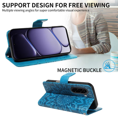 For Realme P4x 5G Embossed Sunflower Pattern Flip Leather Phone Case - Blue - EDA008625509G