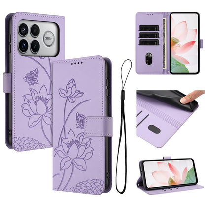 For Redmi K90 Pro Max / Poco F8 Ultra Lotus Embossed Leather Phone Case with Lanyard(Purple)