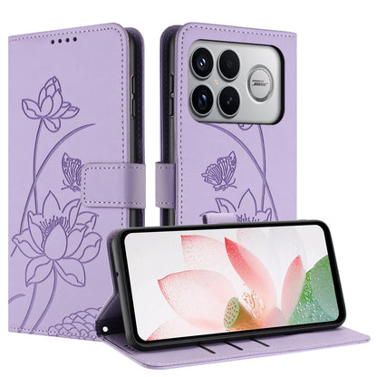 For Redmi K90 Pro Max / Poco F8 Ultra Lotus Embossed Leather Phone Case with Lanyard(Purple)