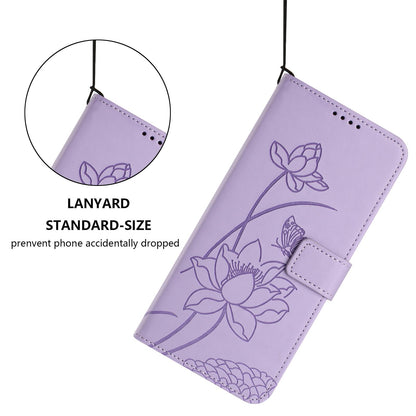 For Redmi K90 Pro Max / Poco F8 Ultra Lotus Embossed Leather Phone Case with Lanyard(Purple)
