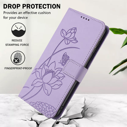 For Redmi K90 Pro Max / Poco F8 Ultra Lotus Embossed Leather Phone Case with Lanyard(Purple)