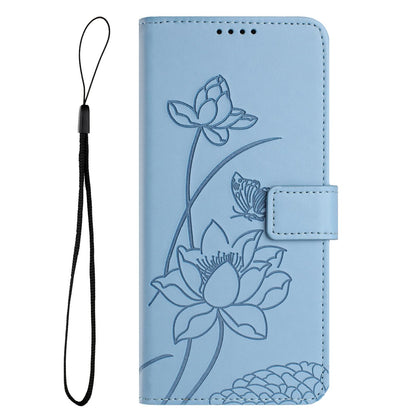 For Redmi K90 Pro Max / Poco F8 Ultra Lotus Embossed Leather Phone Case with Lanyard(Blue)