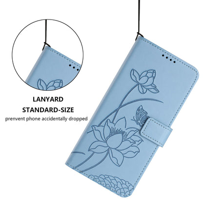 For Redmi K90 Pro Max / Poco F8 Ultra Lotus Embossed Leather Phone Case with Lanyard(Blue)
