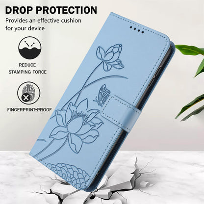 For Redmi K90 Pro Max / Poco F8 Ultra Lotus Embossed Leather Phone Case with Lanyard(Blue)
