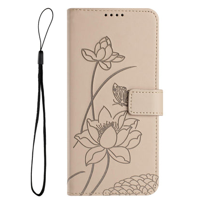 For Redmi K90 Pro Max / Poco F8 Ultra Lotus Embossed Leather Phone Case with Lanyard(Beige)