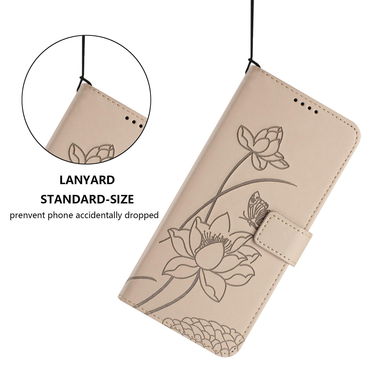 For Redmi K90 Pro Max / Poco F8 Ultra Lotus Embossed Leather Phone Case with Lanyard(Beige)