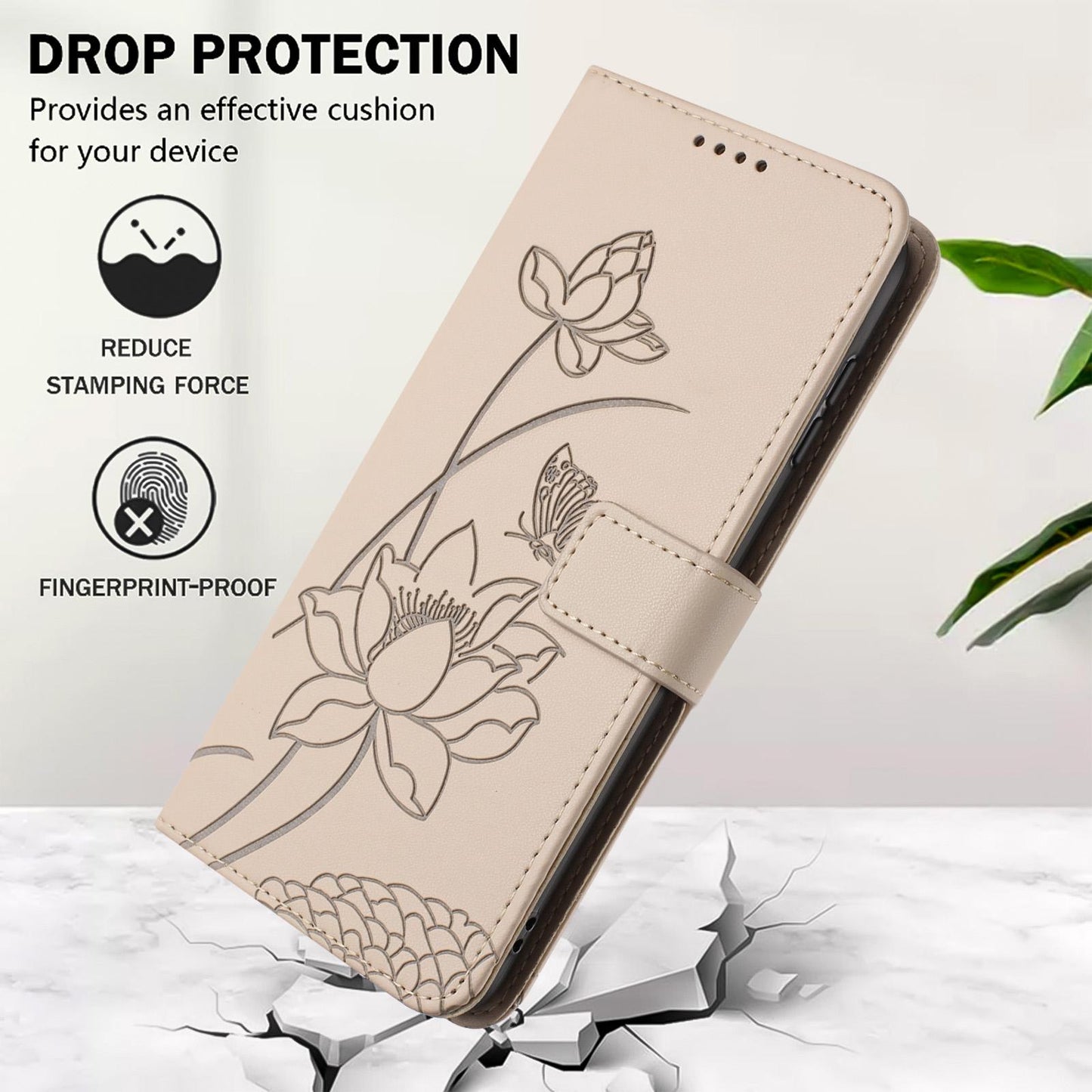 For Redmi K90 Pro Max / Poco F8 Ultra Lotus Embossed Leather Phone Case with Lanyard(Beige)