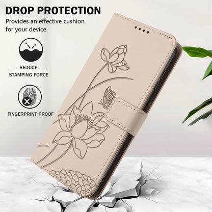 For Redmi K90 Pro Max / Poco F8 Ultra Lotus Embossed Leather Phone Case with Lanyard(Beige)