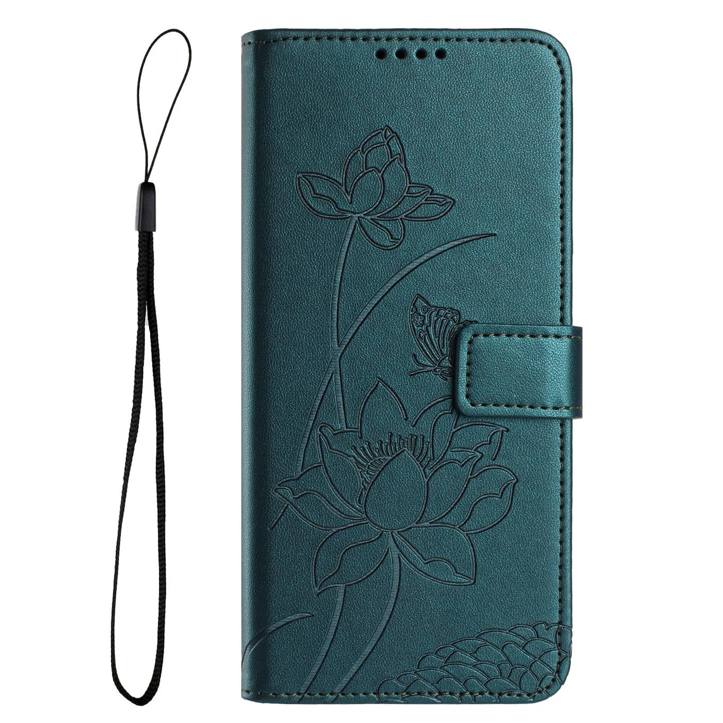 For Redmi K90 Pro Max / Poco F8 Ultra Lotus Embossed Leather Phone Case with Lanyard(Dark Green)