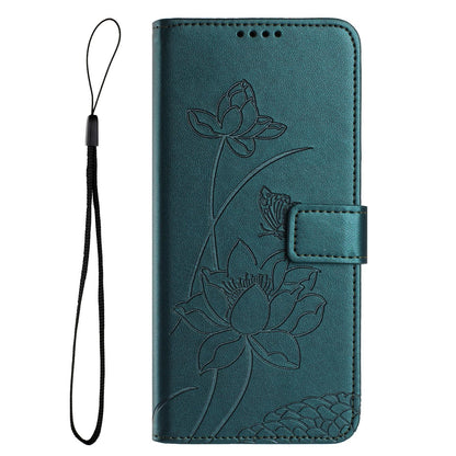 For Redmi K90 Pro Max / Poco F8 Ultra Lotus Embossed Leather Phone Case with Lanyard(Dark Green)
