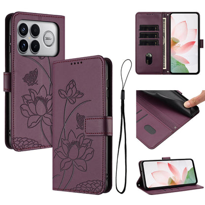 For Redmi K90 Pro Max / Poco F8 Ultra Lotus Embossed Leather Phone Case with Lanyard(Wine Red)