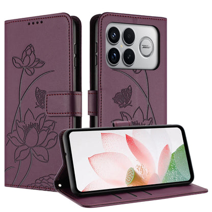 For Redmi K90 Pro Max / Poco F8 Ultra Lotus Embossed Leather Phone Case with Lanyard(Wine Red)
