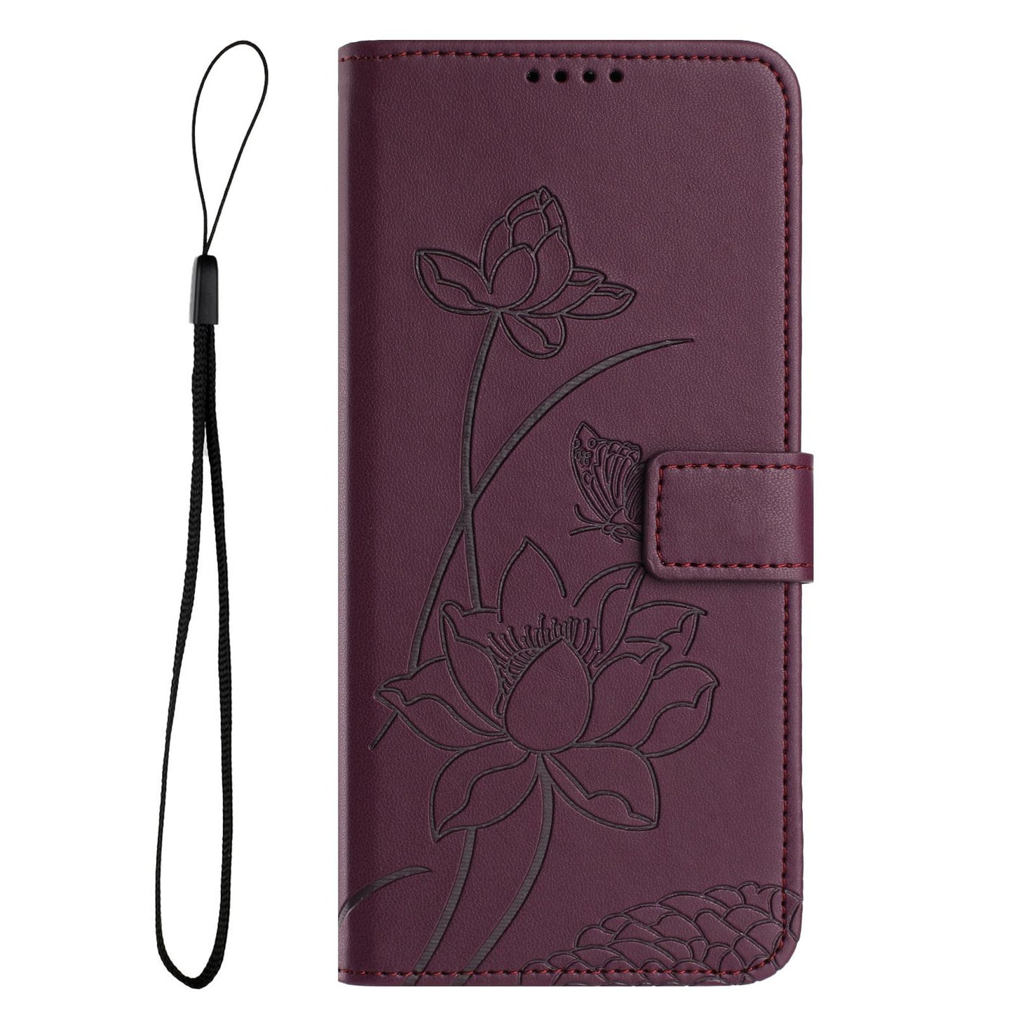 For Redmi K90 Pro Max / Poco F8 Ultra Lotus Embossed Leather Phone Case with Lanyard(Wine Red)