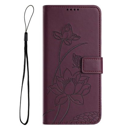 For Redmi K90 Pro Max / Poco F8 Ultra Lotus Embossed Leather Phone Case with Lanyard(Wine Red)