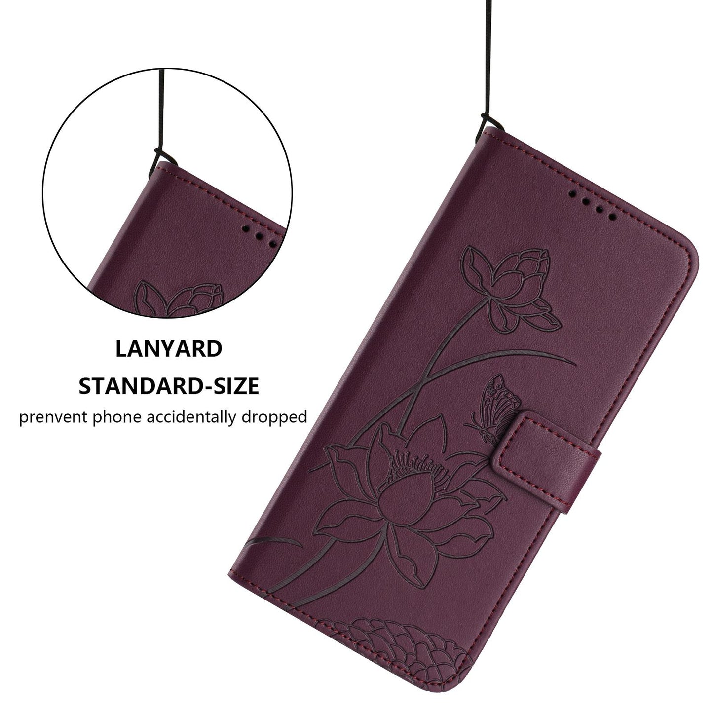 For Redmi K90 Pro Max / Poco F8 Ultra Lotus Embossed Leather Phone Case with Lanyard(Wine Red)