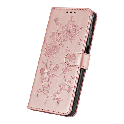 For Redmi K90 Pro Max/Poco F8 Ultra Rose Flower Embossing Pattern Leather Phone Case(Rose Gold)