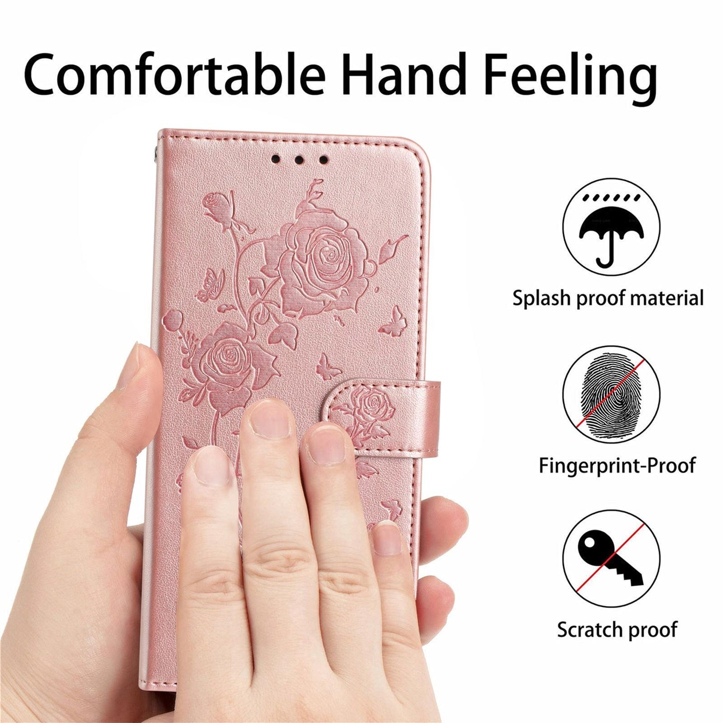 For Redmi K90 Pro Max/Poco F8 Ultra Rose Flower Embossing Pattern Leather Phone Case(Rose Gold)