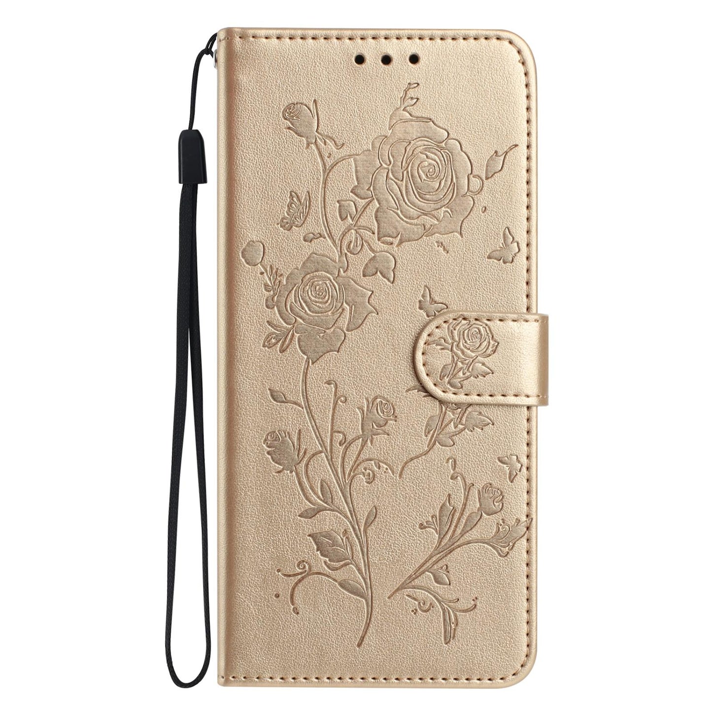 For Redmi K90 Pro Max/Poco F8 Ultra Rose Flower Embossing Pattern Leather Phone Case(Gold)