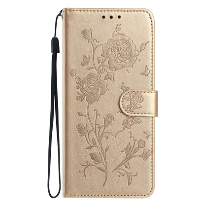 For Redmi K90 Pro Max/Poco F8 Ultra Rose Flower Embossing Pattern Leather Phone Case(Gold)