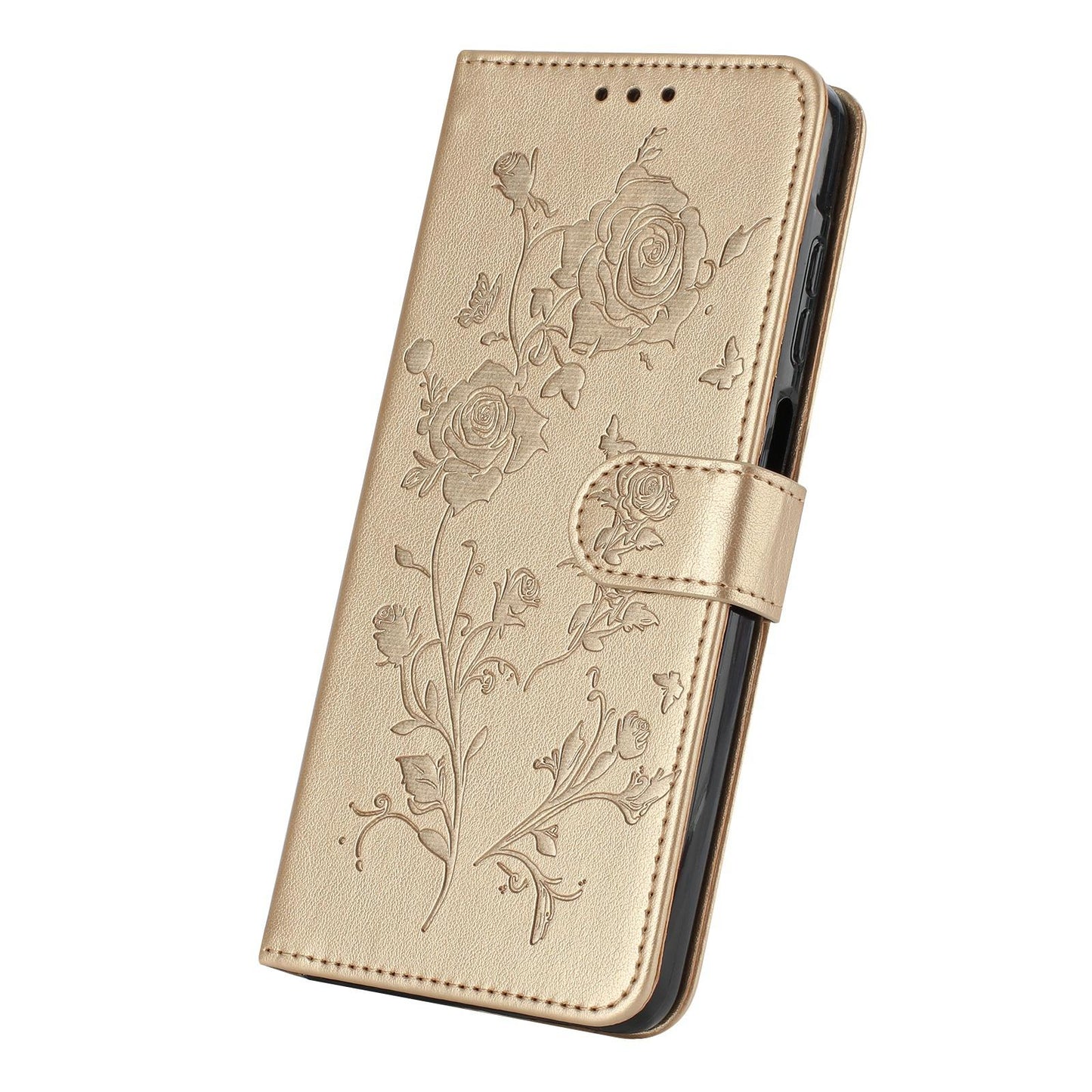 For Redmi K90 Pro Max/Poco F8 Ultra Rose Flower Embossing Pattern Leather Phone Case(Gold)