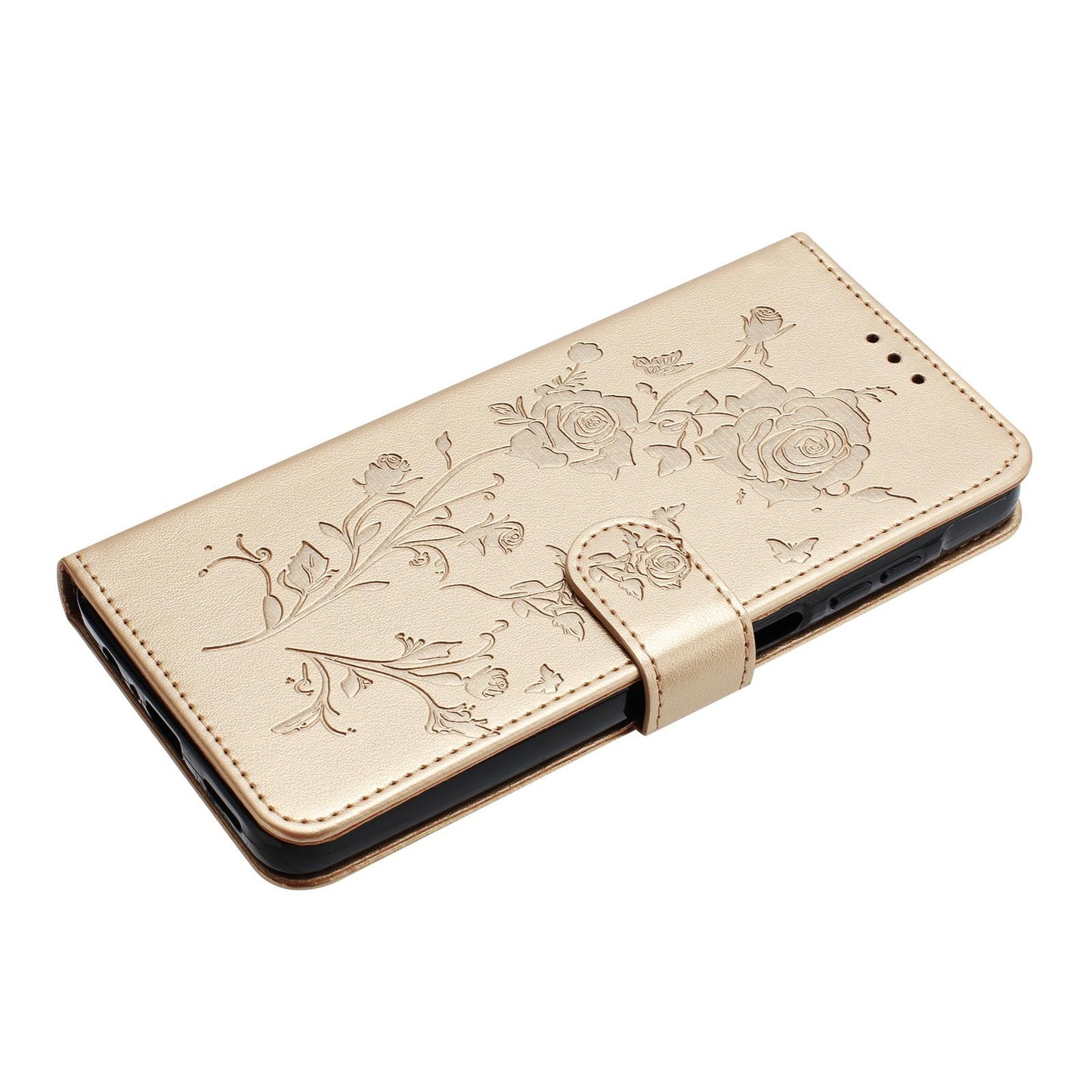 For Redmi K90 Pro Max/Poco F8 Ultra Rose Flower Embossing Pattern Leather Phone Case(Gold)