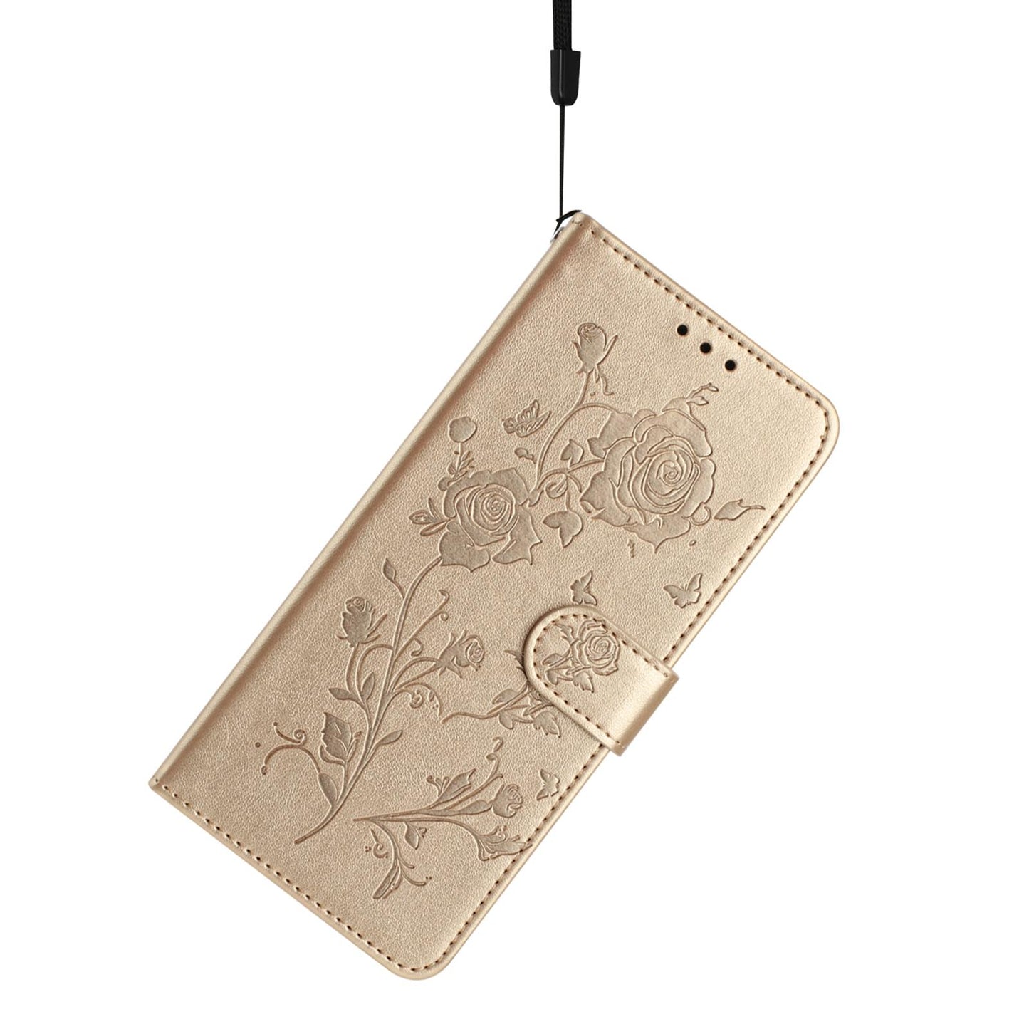 For Redmi K90 Pro Max/Poco F8 Ultra Rose Flower Embossing Pattern Leather Phone Case(Gold)