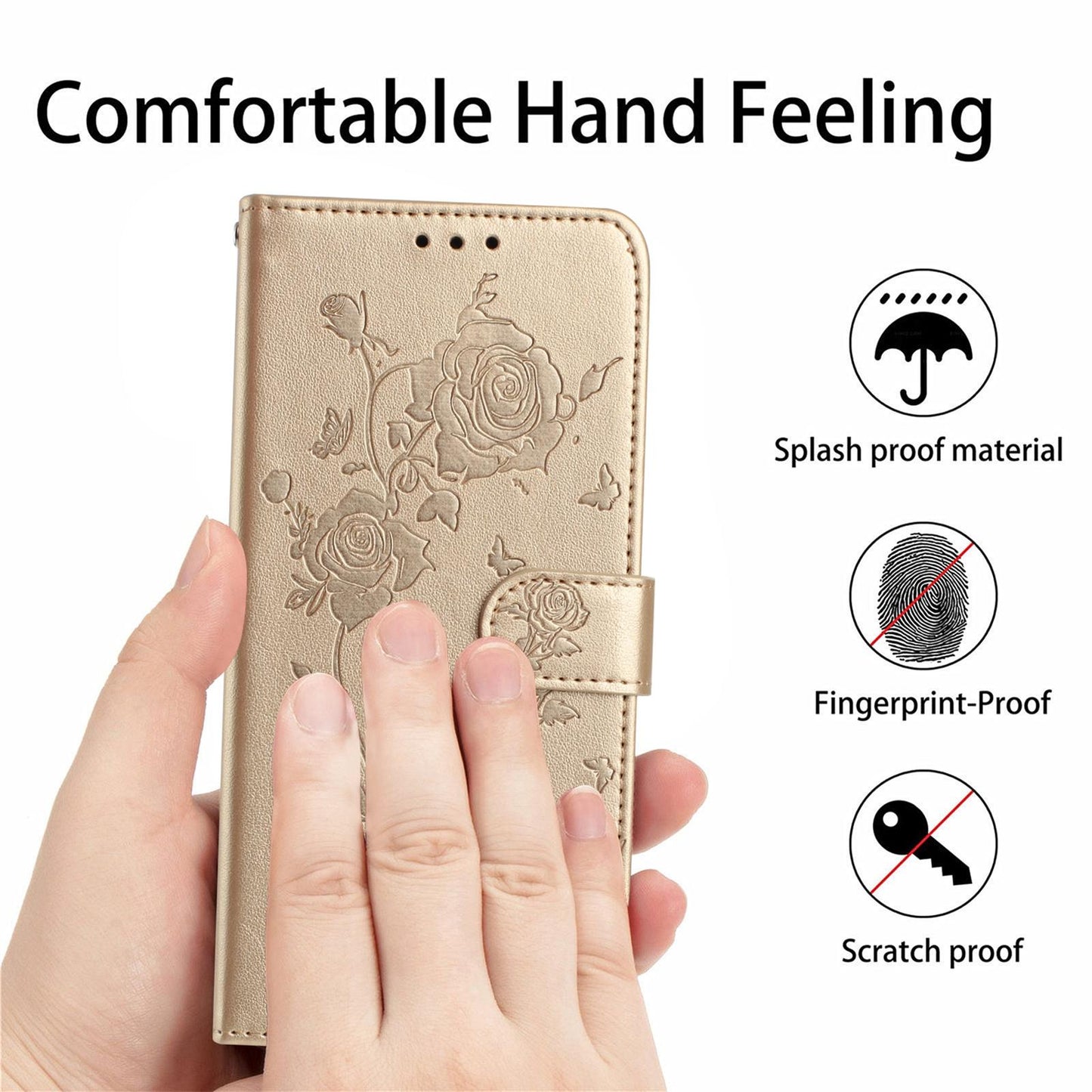 For Redmi K90 Pro Max/Poco F8 Ultra Rose Flower Embossing Pattern Leather Phone Case(Gold)