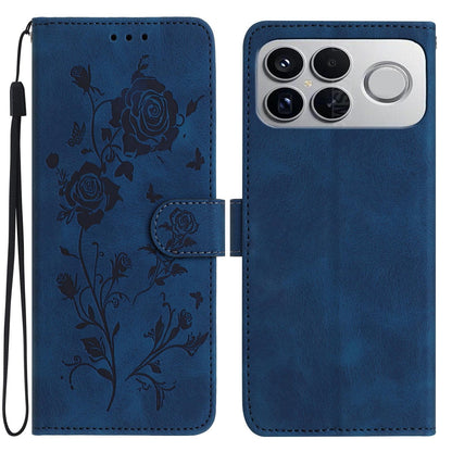 For Redmi K90 Pro Max/Poco F8 Ultra Rose Flower Embossing Pattern Leather Phone Case(Dark Blue)