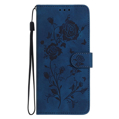 For Redmi K90 Pro Max/Poco F8 Ultra Rose Flower Embossing Pattern Leather Phone Case(Dark Blue)