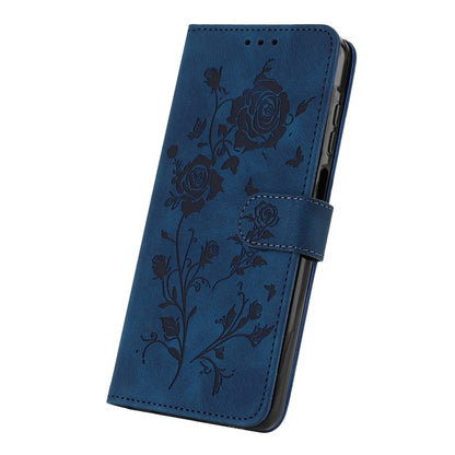 For Redmi K90 Pro Max/Poco F8 Ultra Rose Flower Embossing Pattern Leather Phone Case(Dark Blue)
