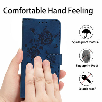For Redmi K90 Pro Max/Poco F8 Ultra Rose Flower Embossing Pattern Leather Phone Case(Dark Blue)