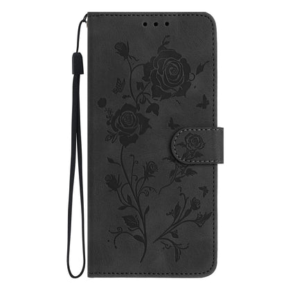 For Redmi K90 Pro Max/Poco F8 Ultra Rose Flower Embossing Pattern Leather Phone Case(Black)