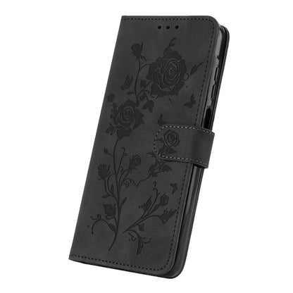 For Redmi K90 Pro Max/Poco F8 Ultra Rose Flower Embossing Pattern Leather Phone Case(Black)