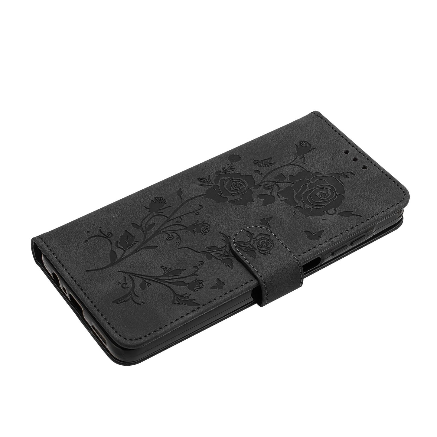 For Redmi K90 Pro Max/Poco F8 Ultra Rose Flower Embossing Pattern Leather Phone Case(Black)