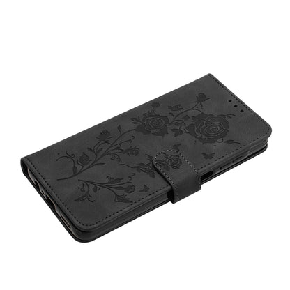 For Redmi K90 Pro Max/Poco F8 Ultra Rose Flower Embossing Pattern Leather Phone Case(Black)