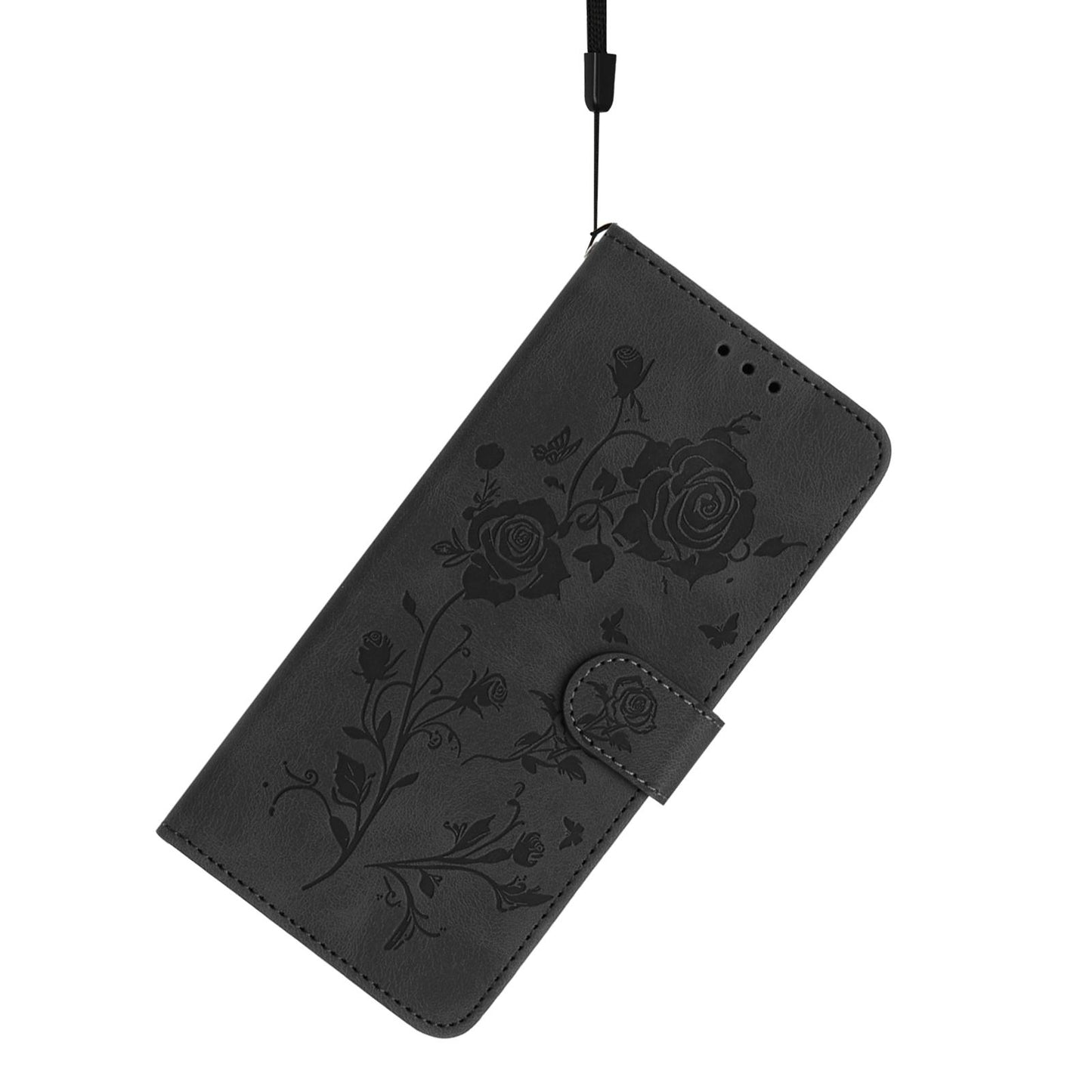 For Redmi K90 Pro Max/Poco F8 Ultra Rose Flower Embossing Pattern Leather Phone Case(Black)