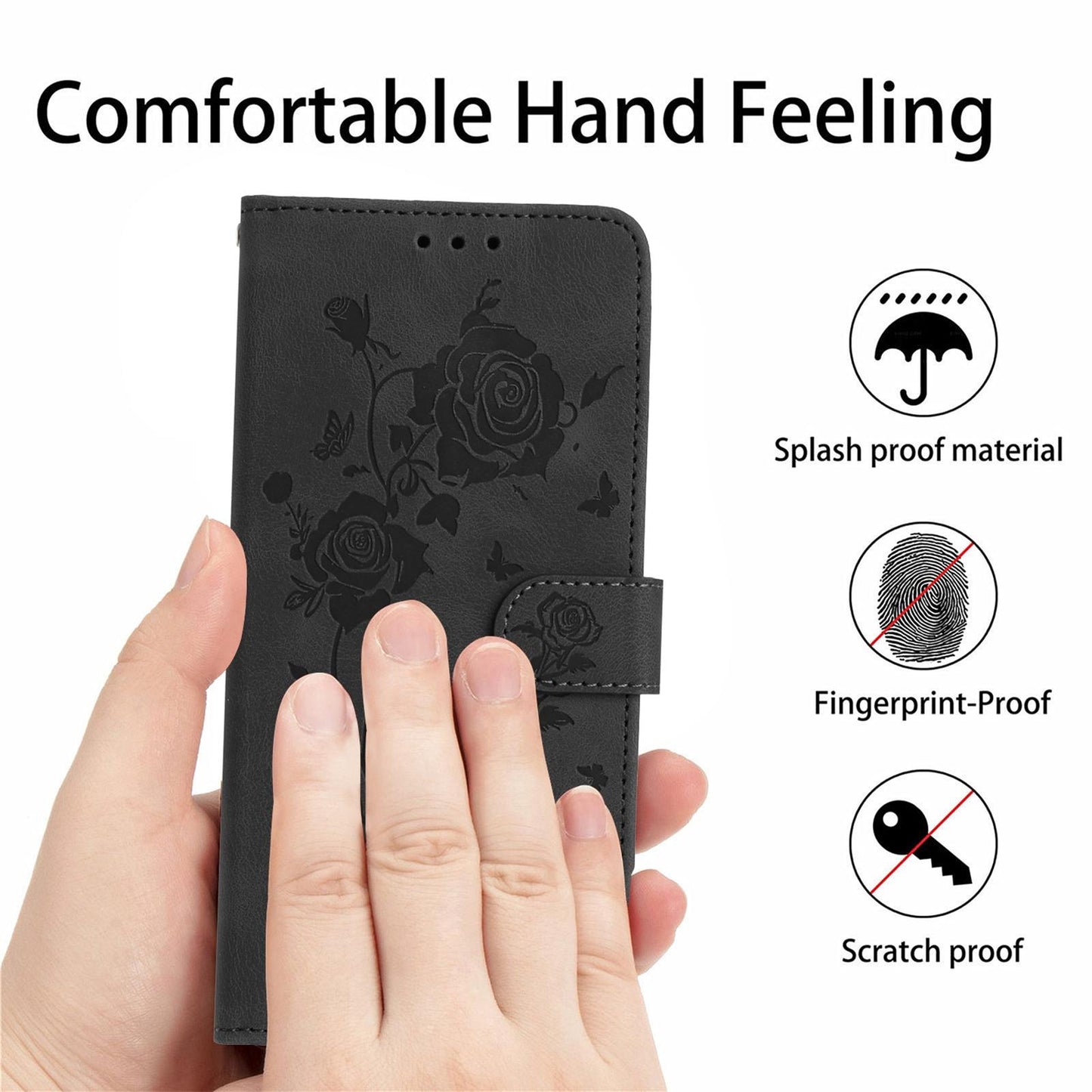 For Redmi K90 Pro Max/Poco F8 Ultra Rose Flower Embossing Pattern Leather Phone Case(Black)