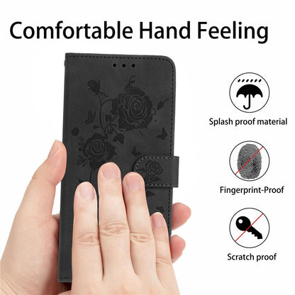 For Redmi K90 Pro Max/Poco F8 Ultra Rose Flower Embossing Pattern Leather Phone Case(Black)