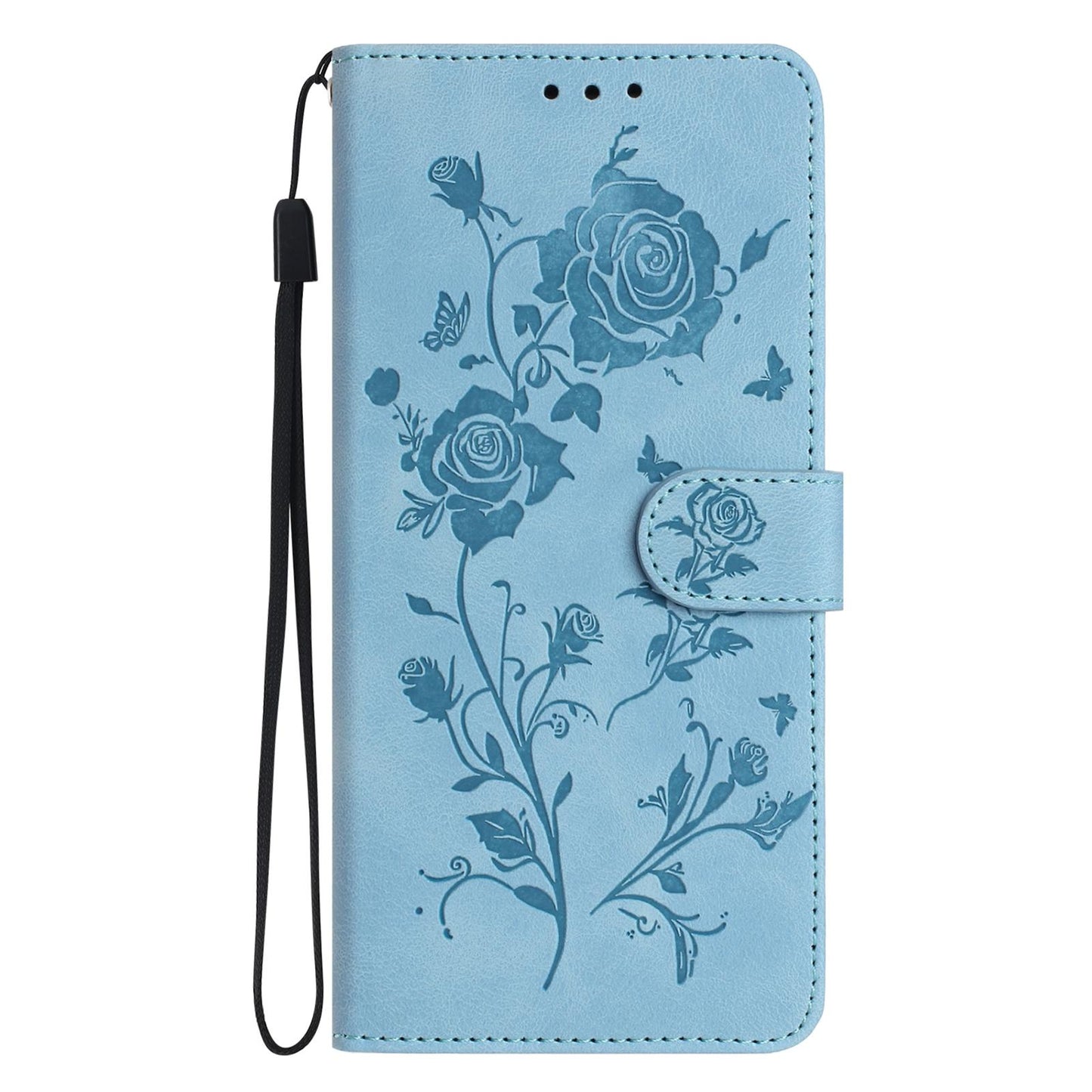 For Redmi K90 Pro Max/Poco F8 Ultra Rose Flower Embossing Pattern Leather Phone Case(Sky Blue)