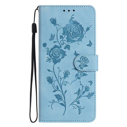 For Redmi K90 Pro Max/Poco F8 Ultra Rose Flower Embossing Pattern Leather Phone Case(Sky Blue)