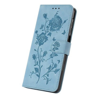 For Redmi K90 Pro Max/Poco F8 Ultra Rose Flower Embossing Pattern Leather Phone Case(Sky Blue)