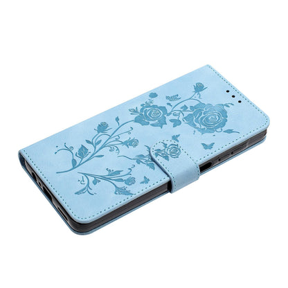 For Redmi K90 Pro Max/Poco F8 Ultra Rose Flower Embossing Pattern Leather Phone Case(Sky Blue)