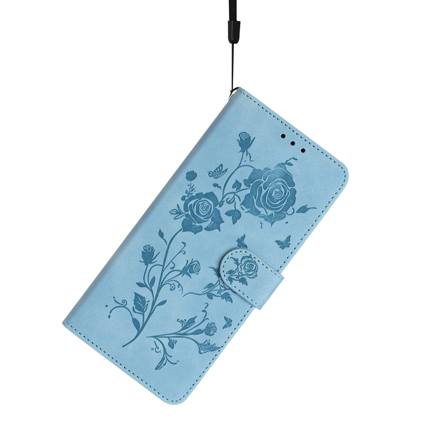 For Redmi K90 Pro Max/Poco F8 Ultra Rose Flower Embossing Pattern Leather Phone Case(Sky Blue)