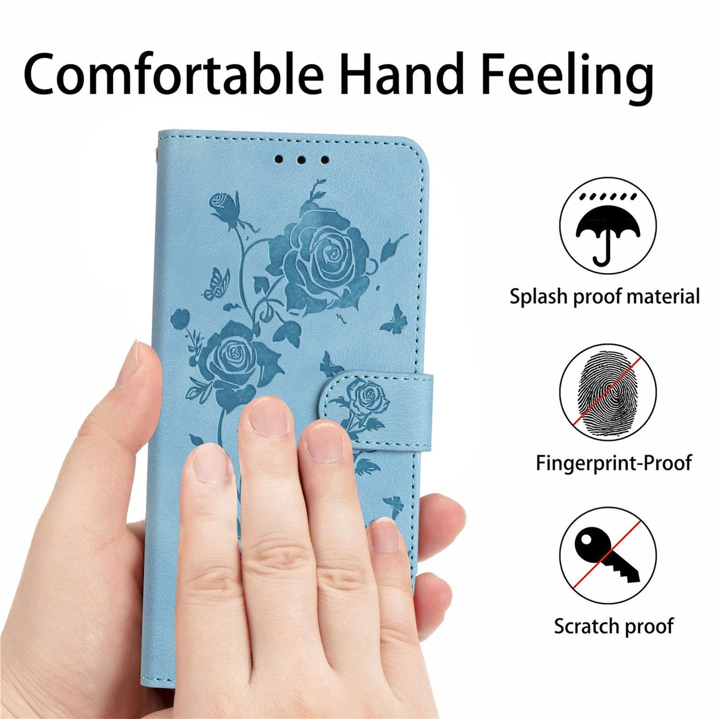 For Redmi K90 Pro Max/Poco F8 Ultra Rose Flower Embossing Pattern Leather Phone Case(Sky Blue)