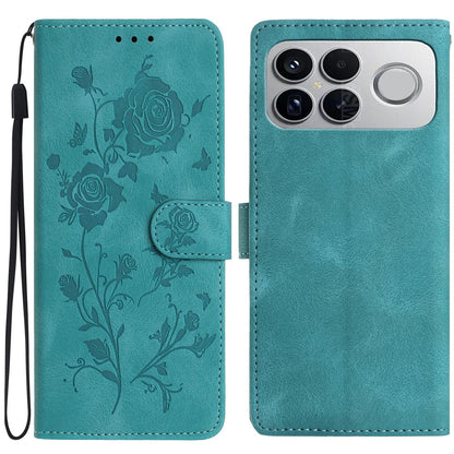 For Redmi K90 Pro Max/Poco F8 Ultra Rose Flower Embossing Pattern Leather Phone Case(Green)