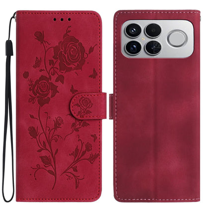 For Redmi K90 Pro Max/Poco F8 Ultra Rose Flower Embossing Pattern Leather Phone Case(Red)