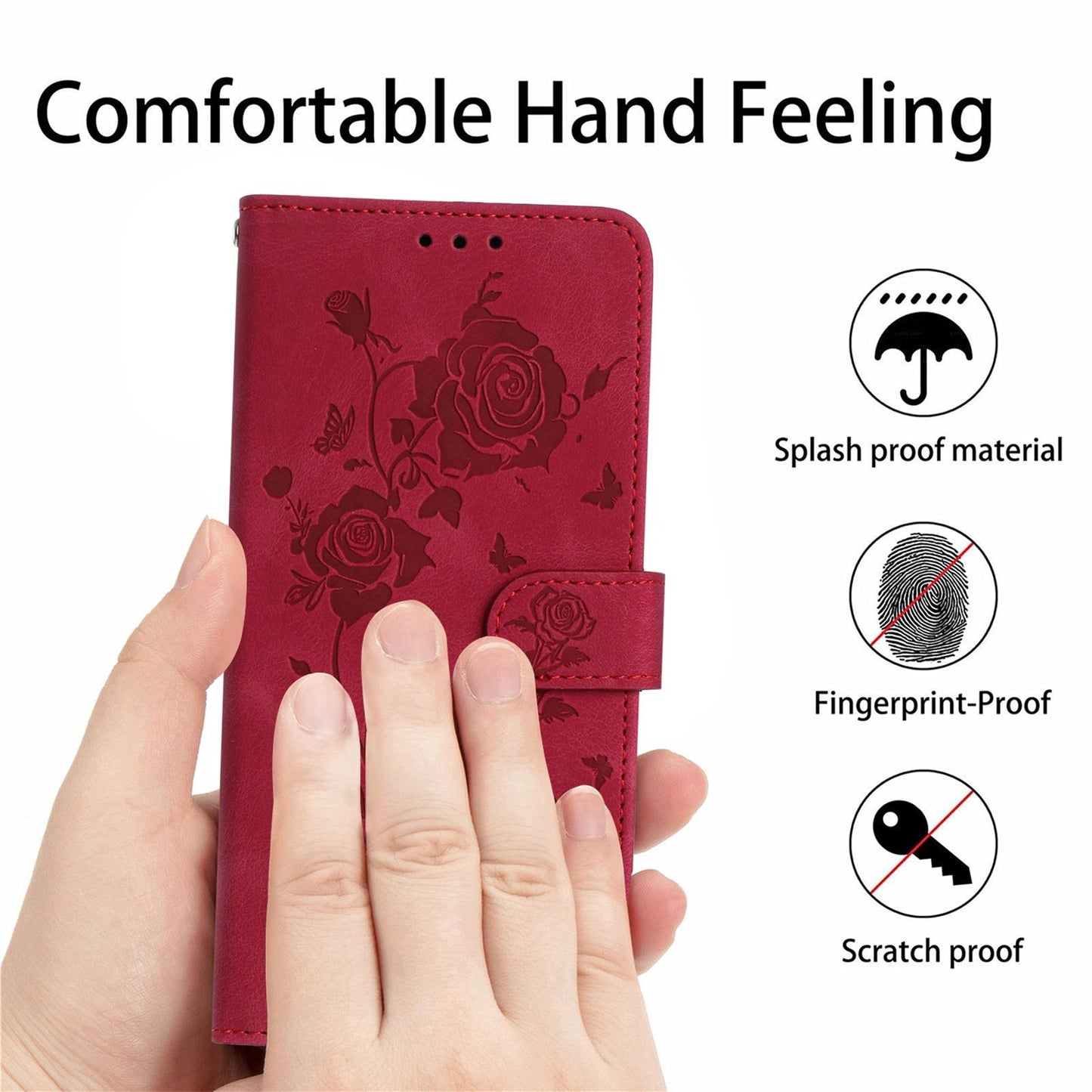 For Redmi K90 Pro Max/Poco F8 Ultra Rose Flower Embossing Pattern Leather Phone Case(Red)